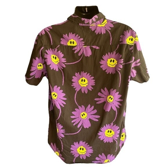 Neff Modern Black Button-Down Shirt with Purple Daisies Flowers, size XL - Picture 2 of 5
